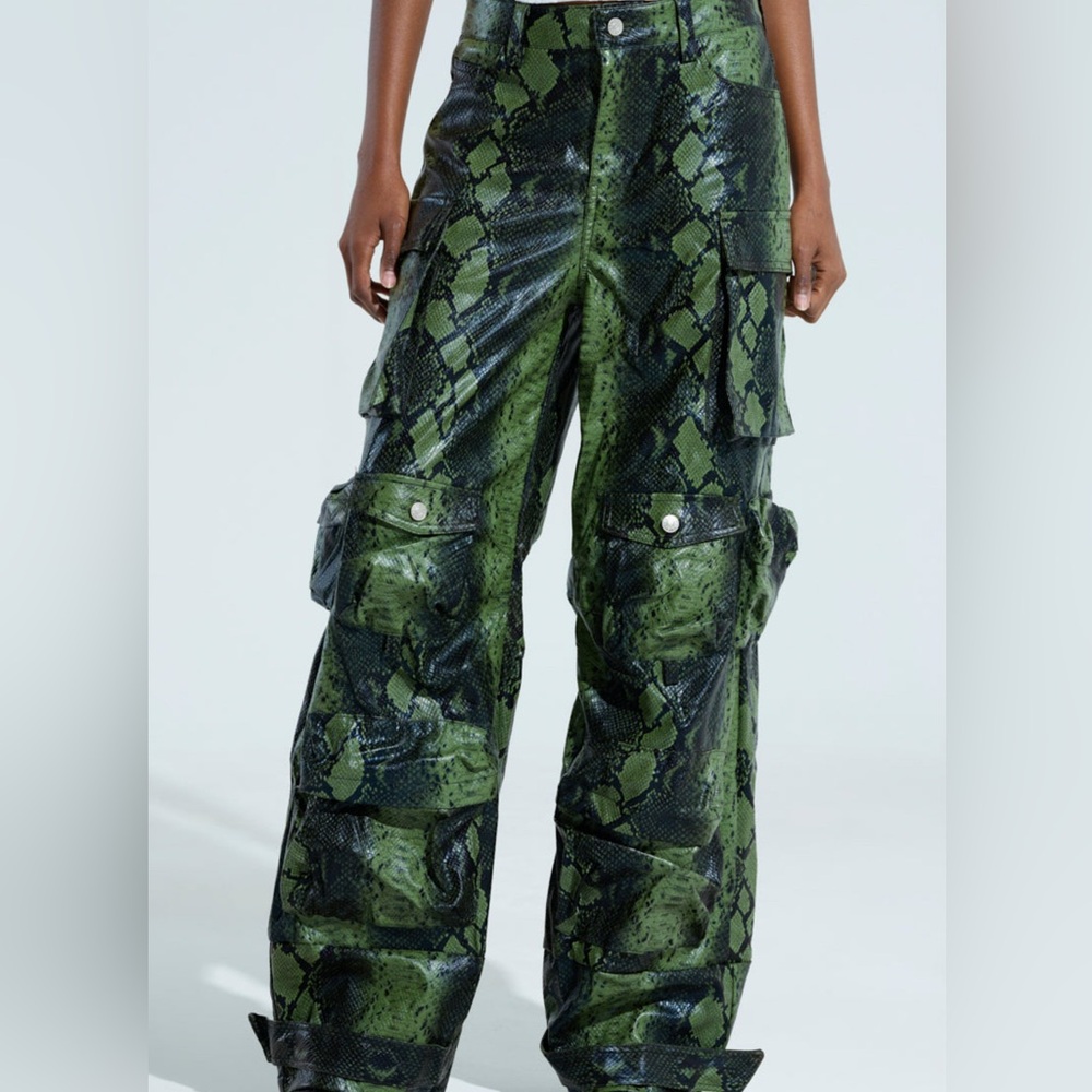 Green Snake Print Cargo Pants